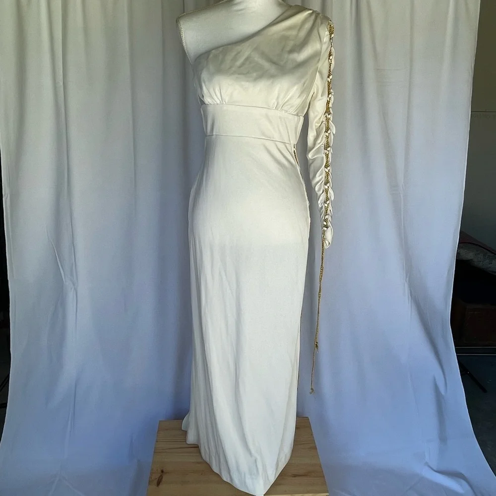 Vintage 1970’s Funky White One Shoulder Goddess Disco Maxi Dress - Picture 1 of 7